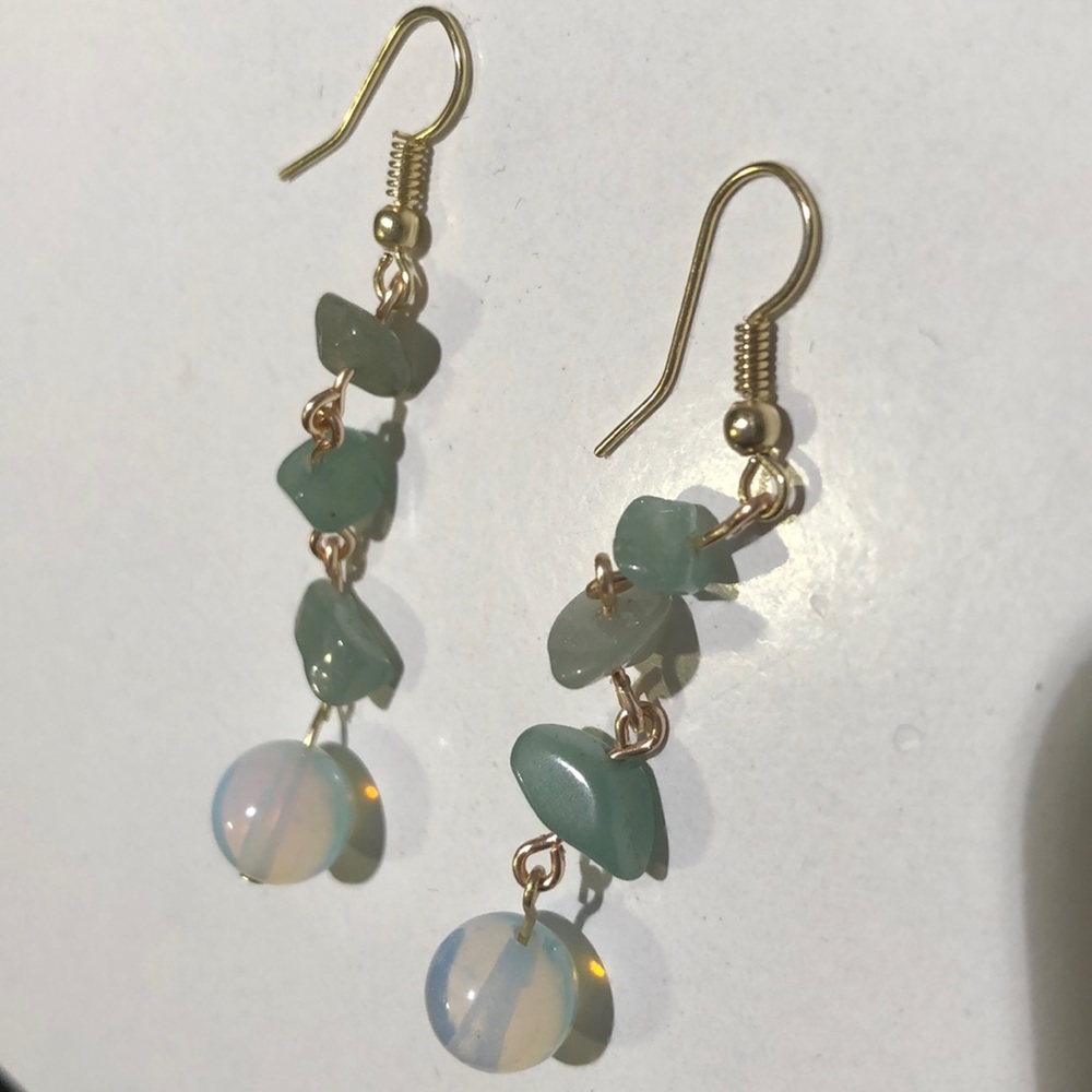 Handmade aventurine chip moonstone earrings